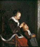 A mother combing the hair of her child, known as Hunting for lice Gerard ter Borch the Younger